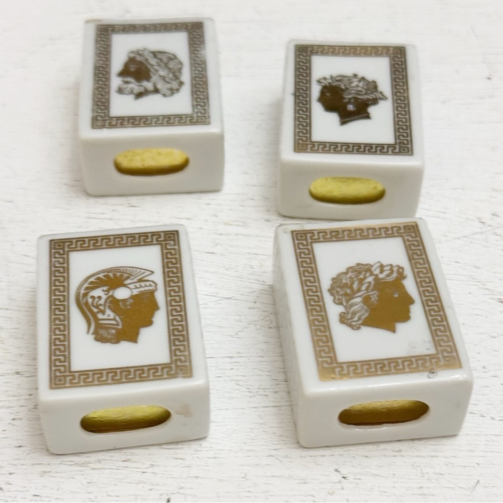 Set of 4 Gold Roman Head Design by Shafford Porcelain Match Box Japan